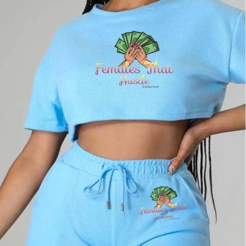 Women Clothing Casual Solid Color Jogger Biker Short Set Crop Top Two Piece Sets - Bela Fils BoutiqueBela Fils Boutique